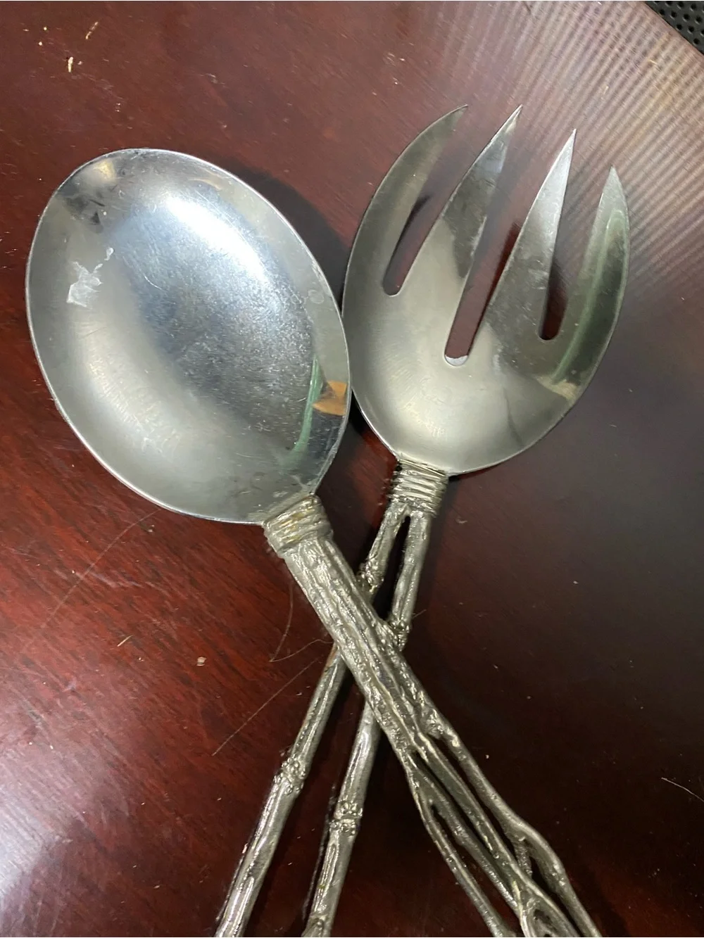 Michael Aram Retired Rustic Silver-Tone Twig Salad Serving Set - Silver